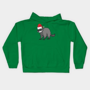 Santa Hat-Wearing Raccoon Funny Christmas Holiday Kids Hoodie